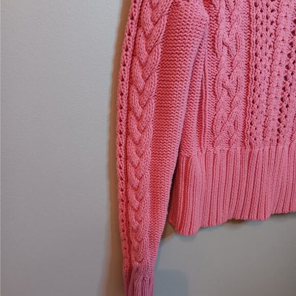Gently Used Tommy Hilfiger Pink Crocheted Cropped Long Sleeve Sweater Size XL - Picture 5 of 7